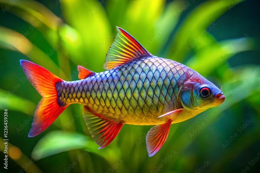 Vibrant Rhombo Barb Fish Swimming Gracefully in Aquarium Vibrant Rhombo Barb Fish Swimming Gracefully in Aquarium