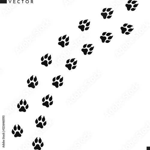 Fox paw print vector illustration. Wild animal track. American fox paw print silhouette