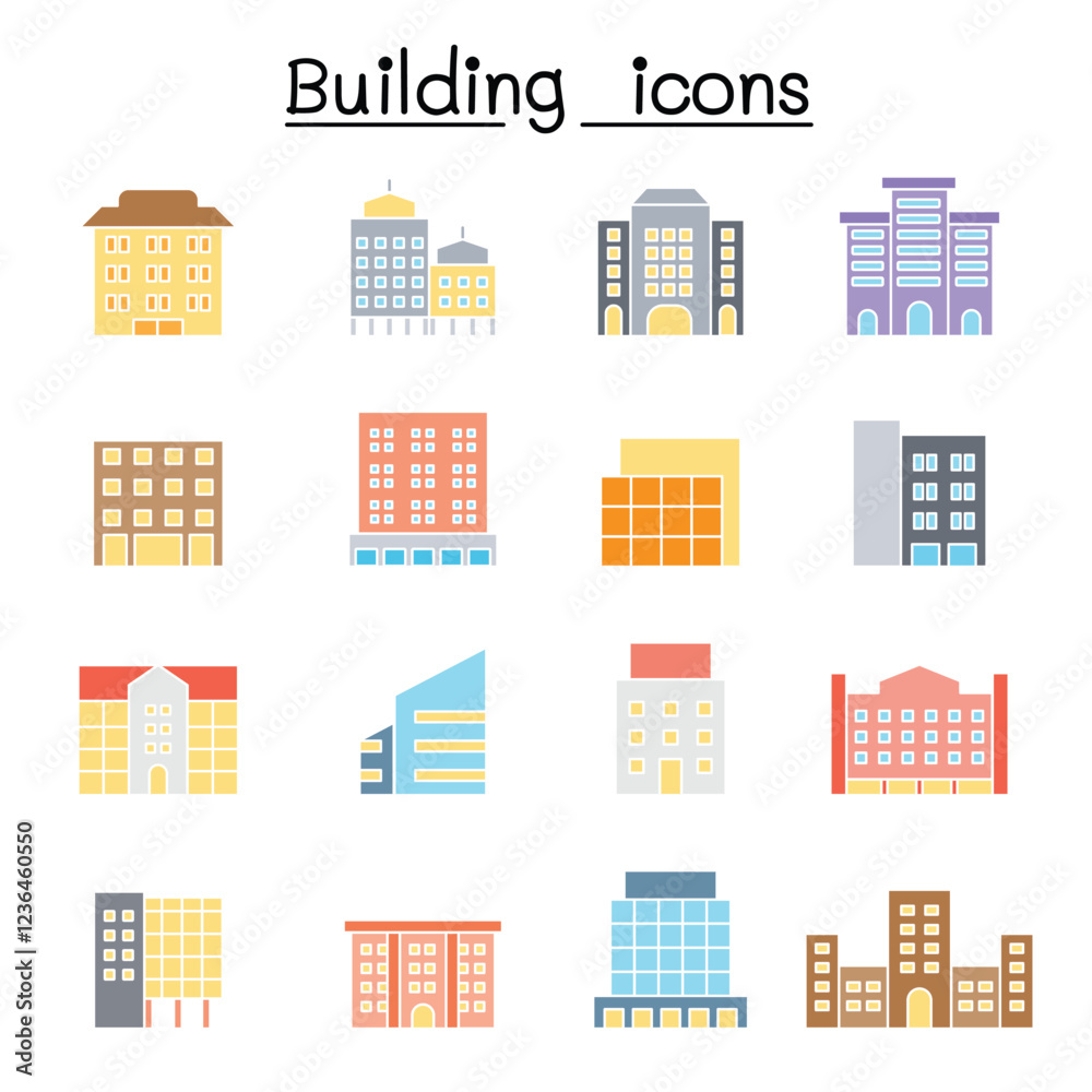 Building icon set in thin line style Building icon set in thin line style