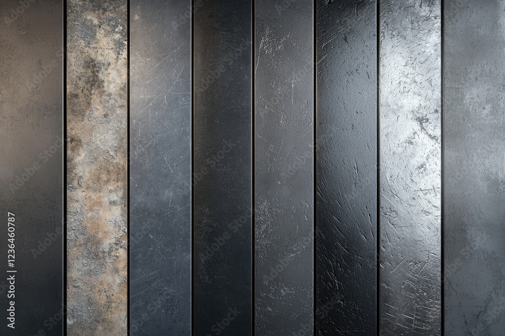 Vertical Panels Displaying Varied Dark Metal Textures Vertical Panels Displaying Varied Dark Metal Textures