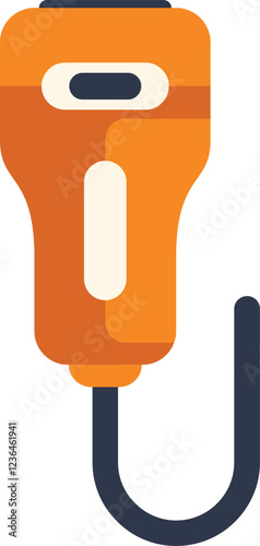 Electric vehicle charging handle hanging on white background, concept of electromobility and clean transportation