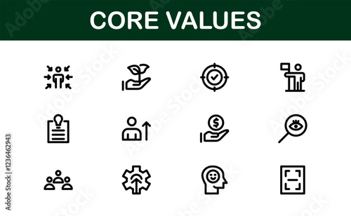 Core Values Icon Pack. Professional Line Art for Integrity, Collaboration, Innovation, and Corporate Branding photo