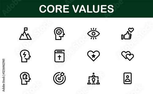 Core Values Icon Pack. Professional Line Art for Integrity, Collaboration, Innovation, and Corporate Branding