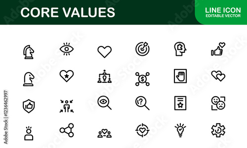 Core Values Icon Pack. Professional Line Art for Integrity, Collaboration, Innovation, and Corporate Branding photo