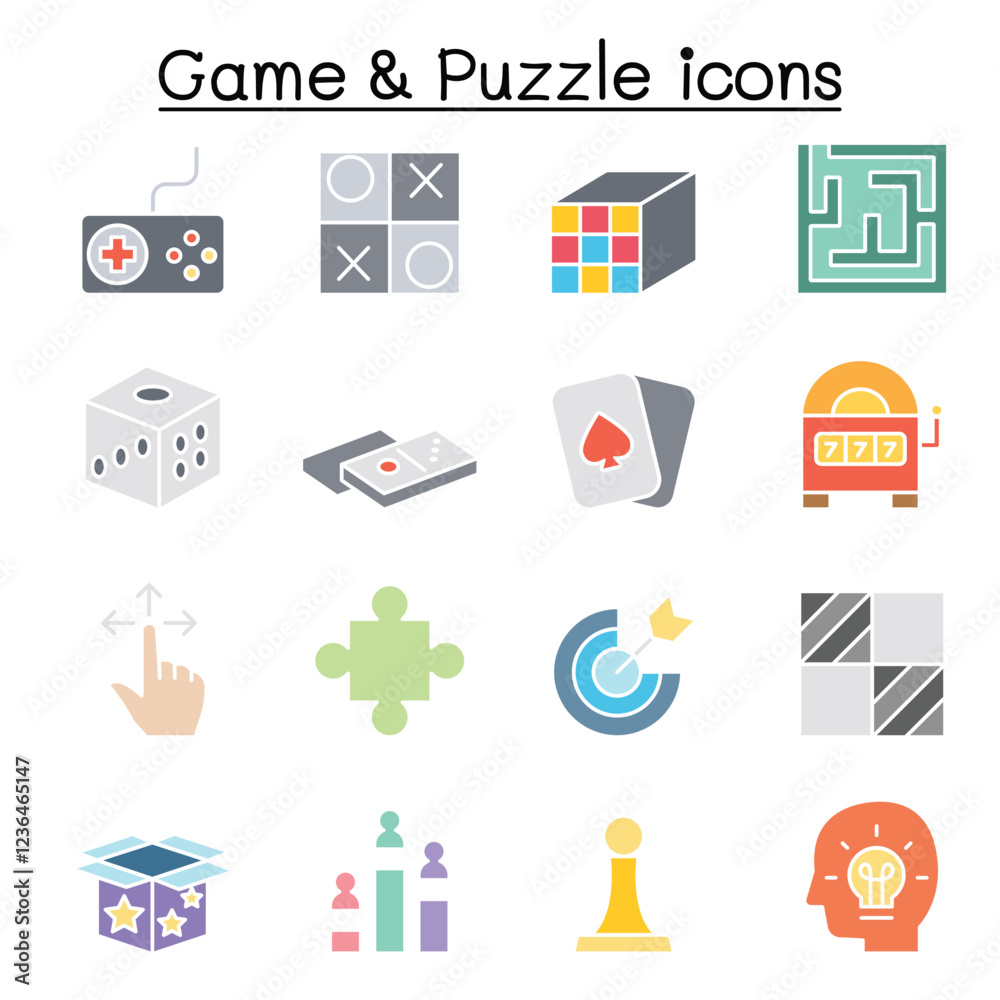 Game & Puzzle icon set in thin line style Game & Puzzle icon set in thin line style