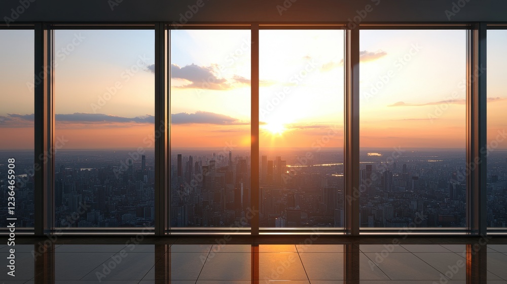 Breathtaking Sunset View from Modern Office Building with Cityscape Breathtaking Sunset View from Modern Office Building with Cityscape
