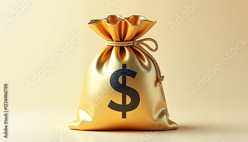 Golden money bag with a dollar sign on a light background