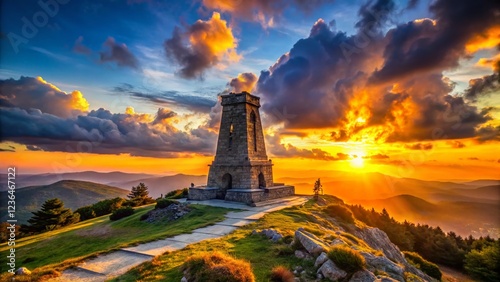 Shipka Pass Monument Silhouette at Sunset - Dramatic Bulgarian Landscape Photography photo