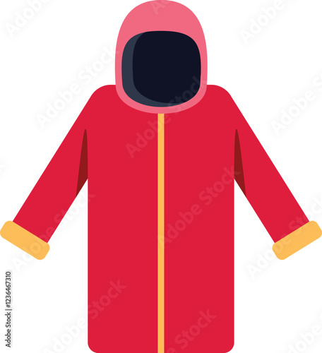 Red winter coat with a hood, perfect for staying warm and cozy during the cold winter months