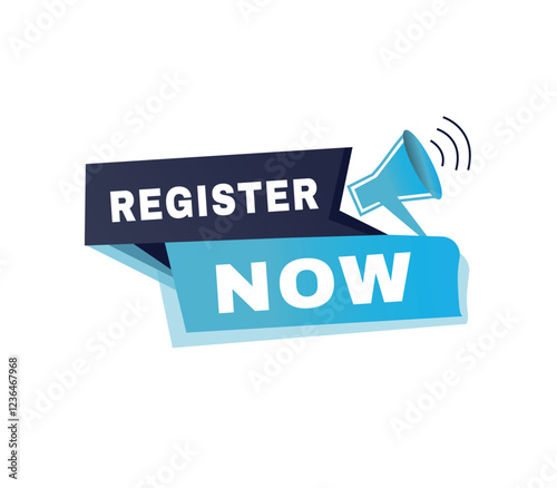Register now, banner colorful design label modern vector illustration. Web announce element.