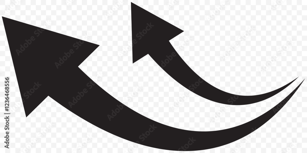 Black arrow icon. Black long curved arrow on transparent background. Long arrow. Curved arrow. Eps 10. Black arrow icon. Black long curved arrow on transparent background. Long arrow. Curved arrow. Eps 10.