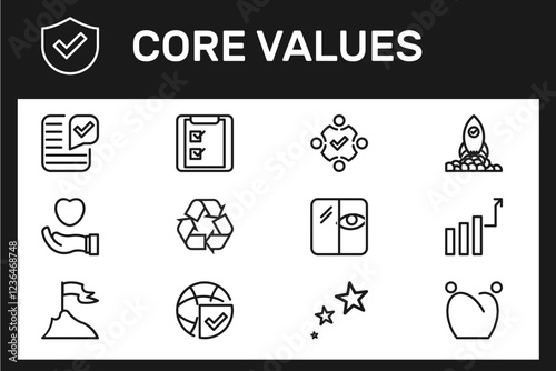core values line icons Integrity Honesty Accountability Respect  Innovation Excellence Teamwork Leadership Customer Focus Sustainability Transparency Diversity and Inclusion Growth and Learning