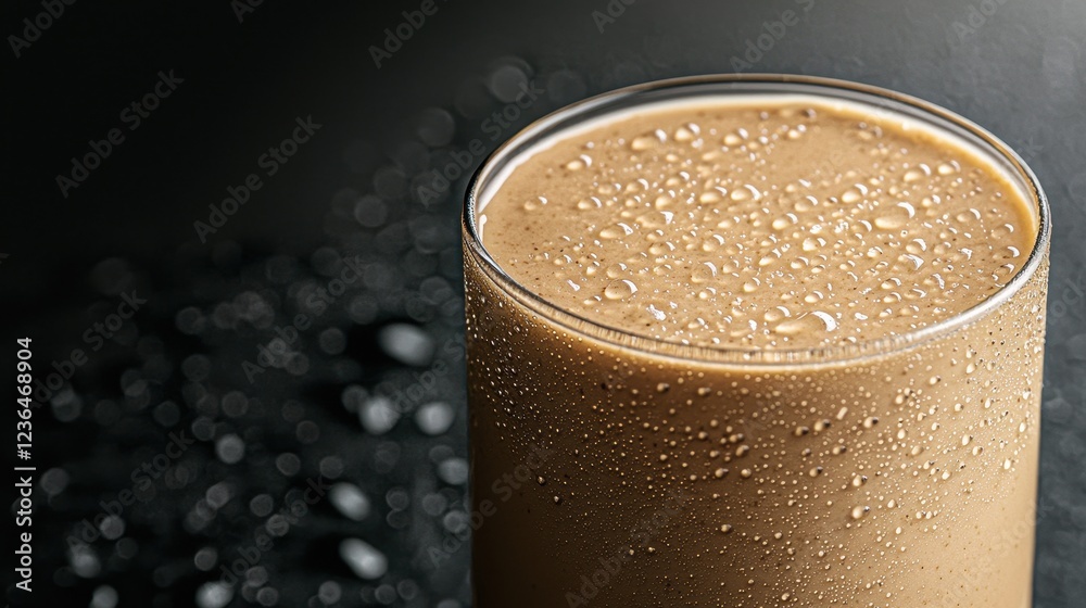 Refreshing Chocolate Beverage with Droplets on Glass Surface Refreshing Chocolate Beverage with Droplets on Glass Surface