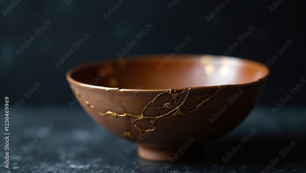 Kintsugi Bowl Broken and Repaired with Gold, Japanese Art Concept Kintsugi Bowl Broken and Repaired with Gold, Japanese Art Concept