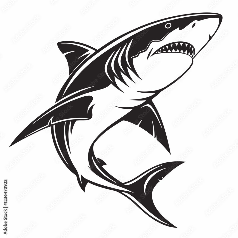 Fototapeta premium Shark vector silhouette black design white background