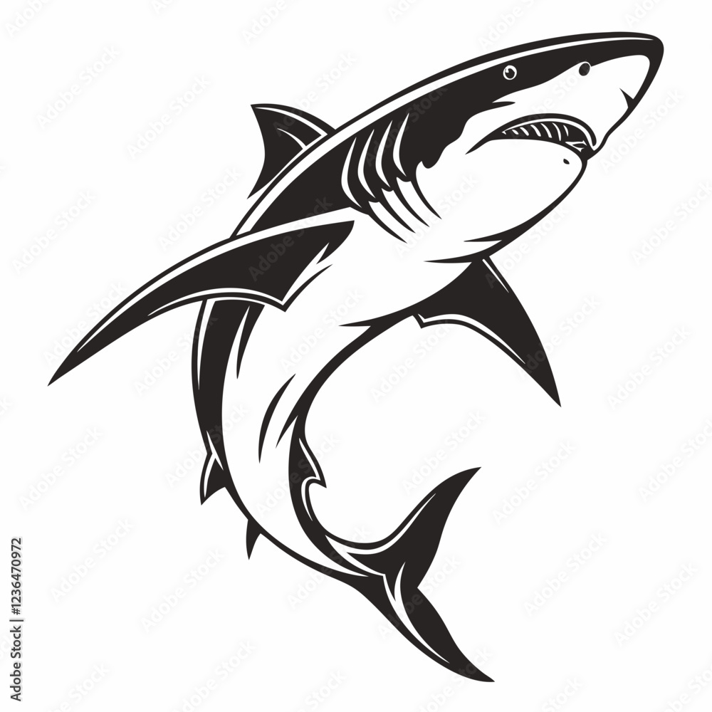Fototapeta premium Shark vector silhouette black design white background