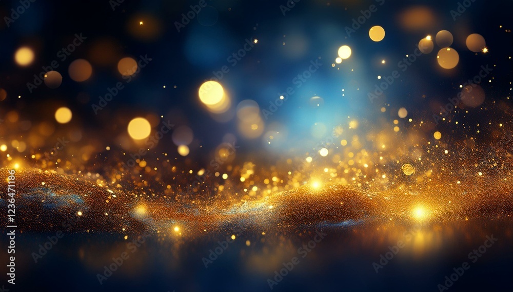 shimmering golden light on a dark blue bokeh background with sparkling cosmic sparks golden sparkly shimmering golden light on a dark blue bokeh background with sparkling cosmic sparks golden sparkly