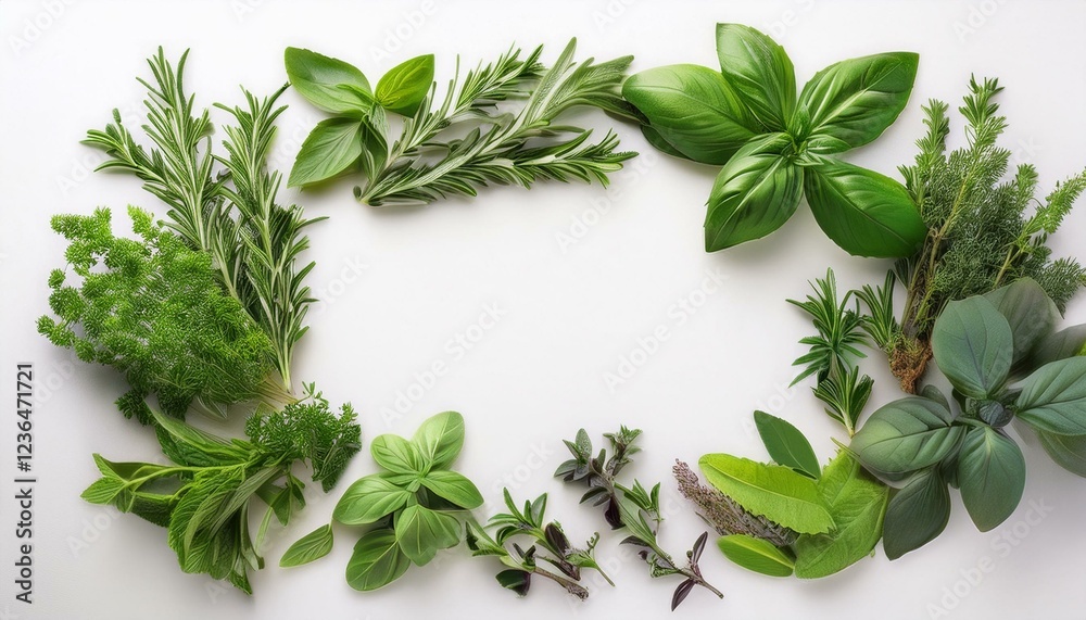 Obraz premium frame made of fresh herbs on white background