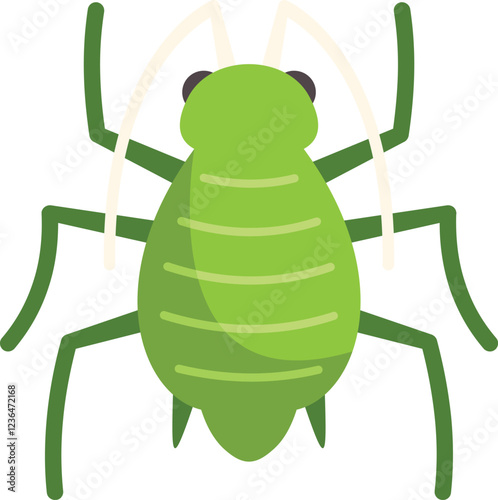 Simple cartoon illustration of a green aphid insect pest with its legs spread