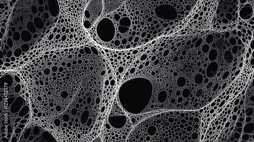 Intricate black and white bubble-like structures create depth and beauty.