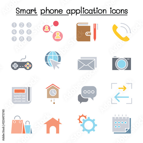 Basic Smart phone Application icon set in thin line style