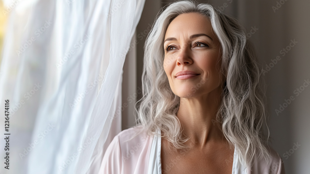 Smiling woman with gray hair wearing a cardigan.
Smiling woman with gray hair wearing a cardigan.