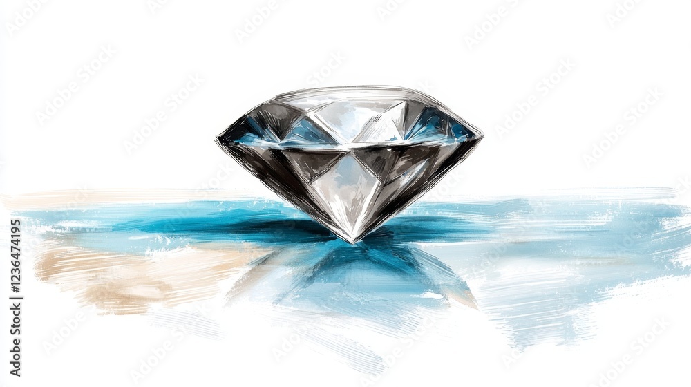 Fototapeta premium a painting of a diamond on a white background The diamond is depicted in great detail, with its facets and sparkle clearly visible The white background provides a