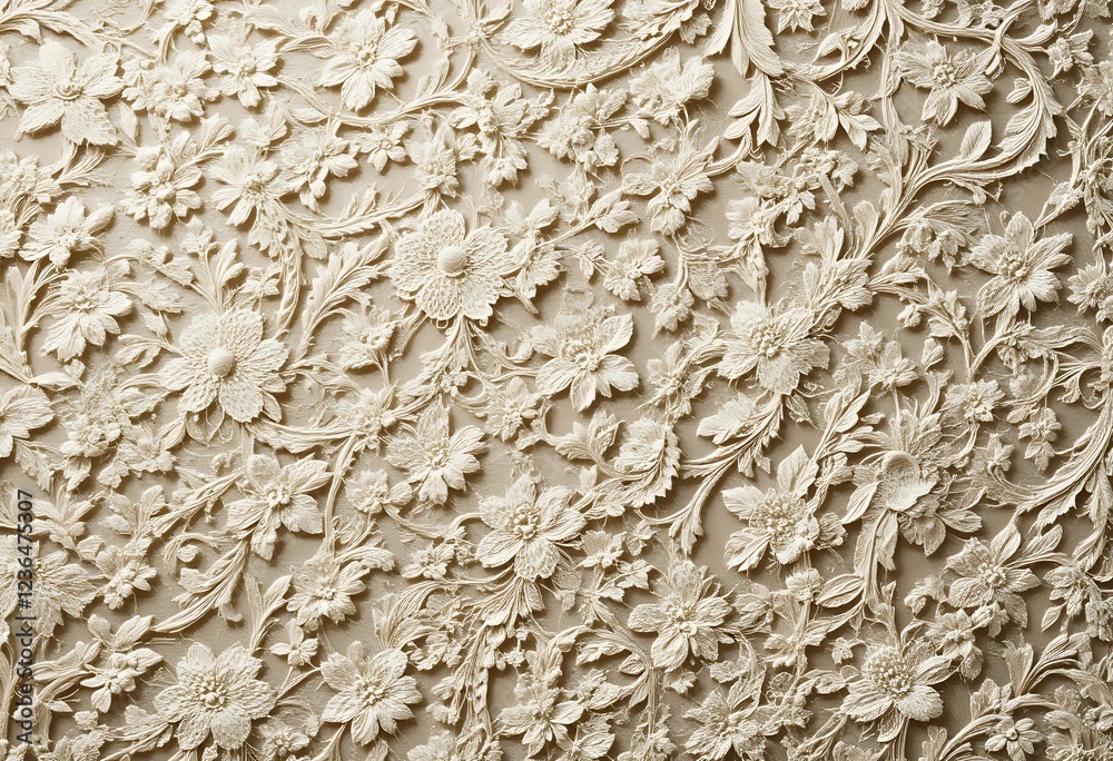 Intricate floral relief design in off white tones Intricate floral relief design in off white tones