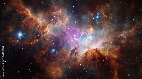 Cosmic Nebula Stellar Cloudscape, vibrant colors, interstellar dust, deep space exploration background