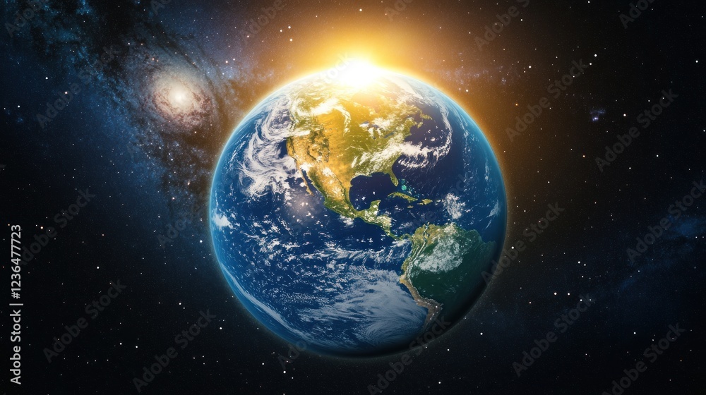 Obraz premium Sunrise Earth, space, galaxy, North America, cosmic, background, education