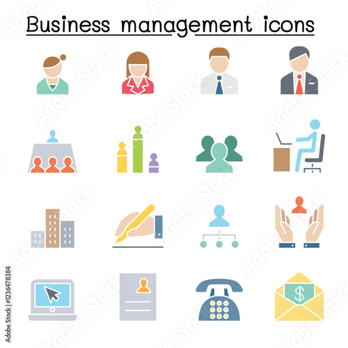 Business management icon set in thin line style