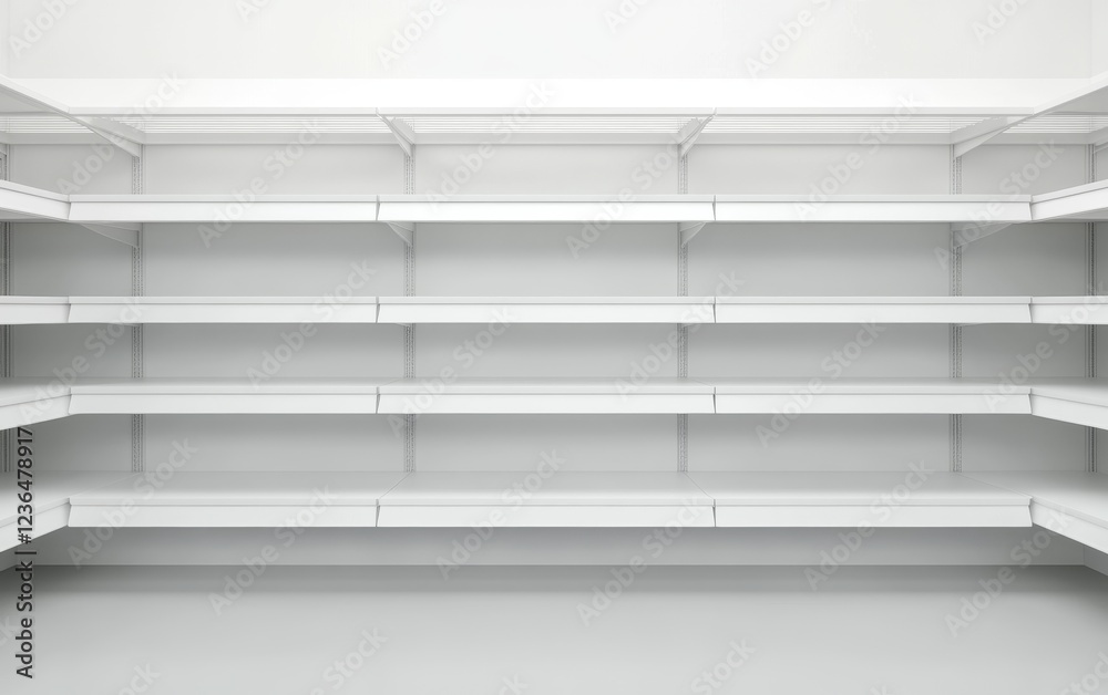 Empty white shelves in a bright room. Empty white shelves in a bright room.