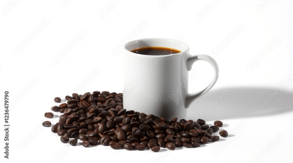 Fresh Coffee Beans and Mug of Black Coffee Fresh Coffee Beans and Mug of Black Coffee