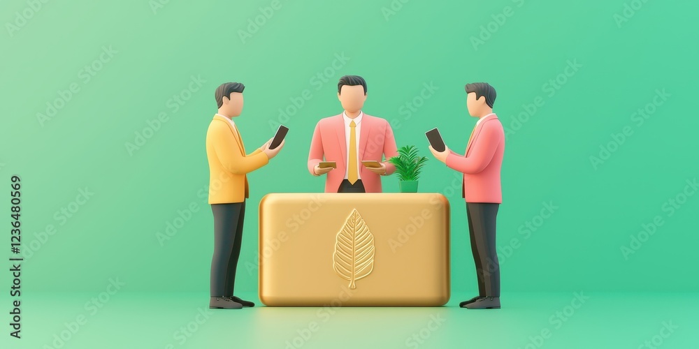 Three Men Engaging in Business Conversation at Table Three Men Engaging in Business Conversation at Table