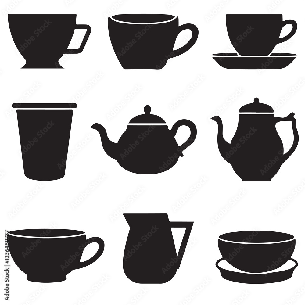 set of vector COFFEE CUP silhouette