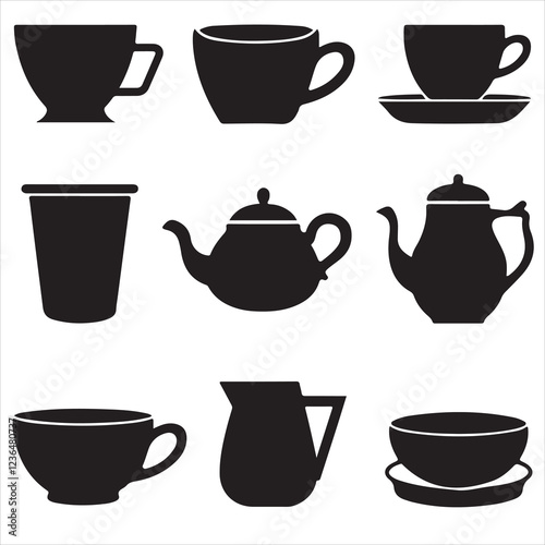 set of vector COFFEE CUP silhouette