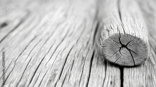  a close up of a wooden table with a black and white photo of a nail in the center The nail is clearly visible, with its ridges and grooves clearly defined The woo photo