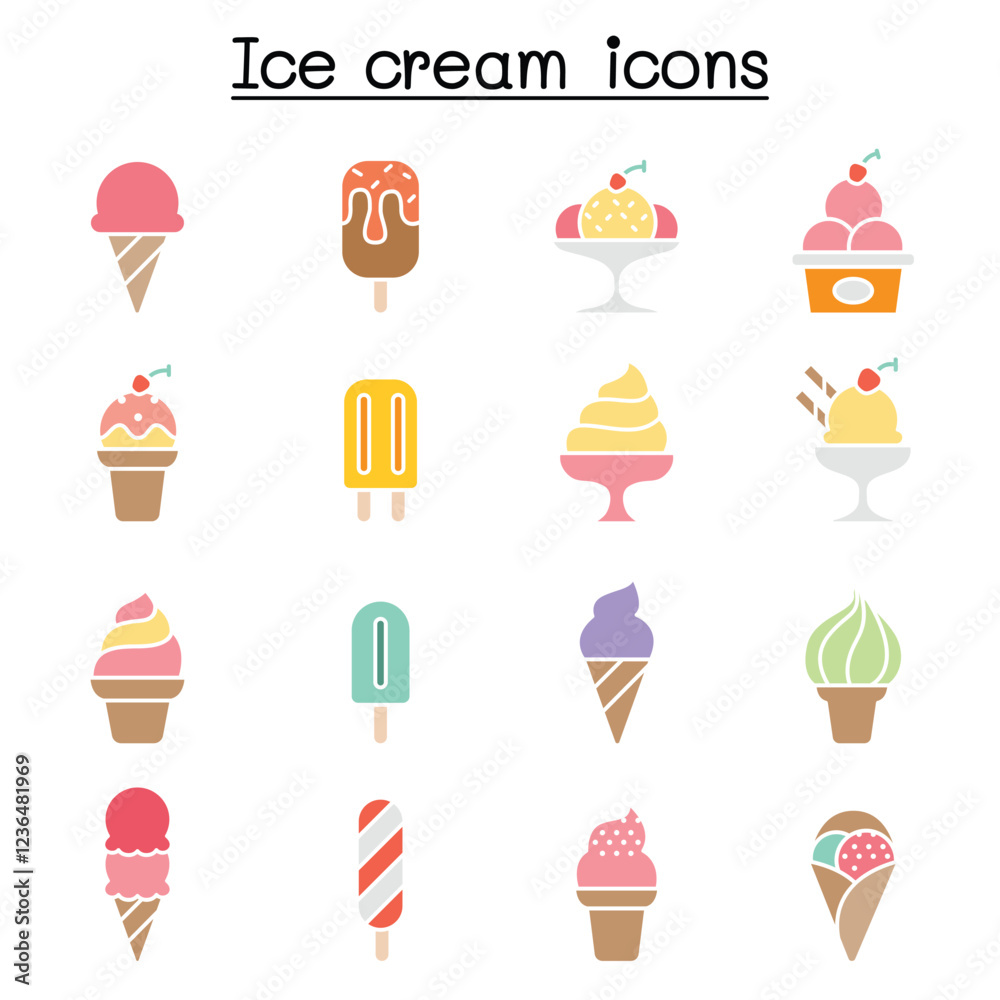 Naklejka premium Ice cream icon set in thin line style