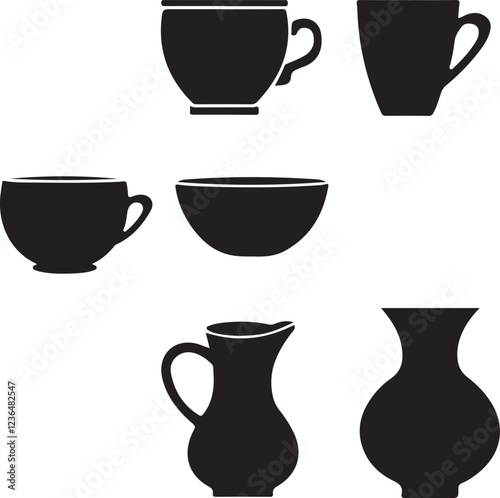 set of vector COFFEE CUP silhouette