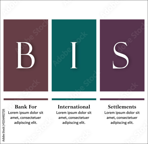 BIS - Bank For International Settlements acronym. Infographic template with icons and description placeholder