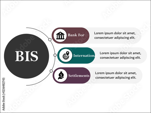 BIS - Bank For International Settlements acronym. Infographic template with icons and description placeholder