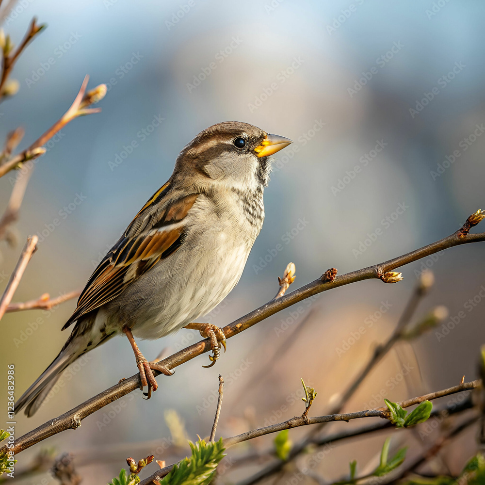 Sparrow Perched on a Blurry Natural Background Sparrow Perched on a Blurry Natural Background