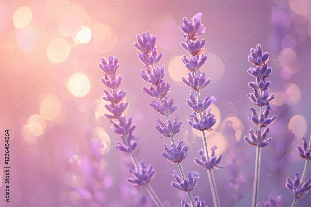 Obraz premium Lavender flowers in warm sunlight with a soft-focus dreamy background.
