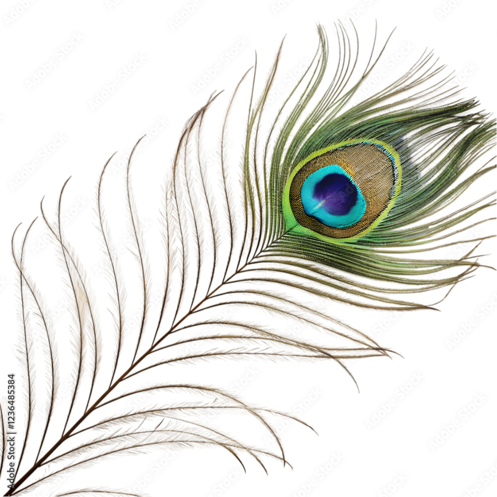 Fototapeta premium Vibrant Peacock Feather Detailed Closeup Exotic Bird Plume