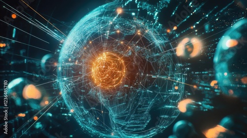 Global network connection, data flow, digital world, futuristic technology, background particles, for tech website