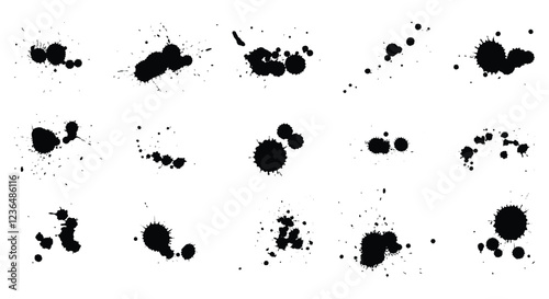 Ink Drops and Splashes Vector Set – Grunge Ink Splatters, Drips, and Blotter Spots for Artistic Abstract Designs