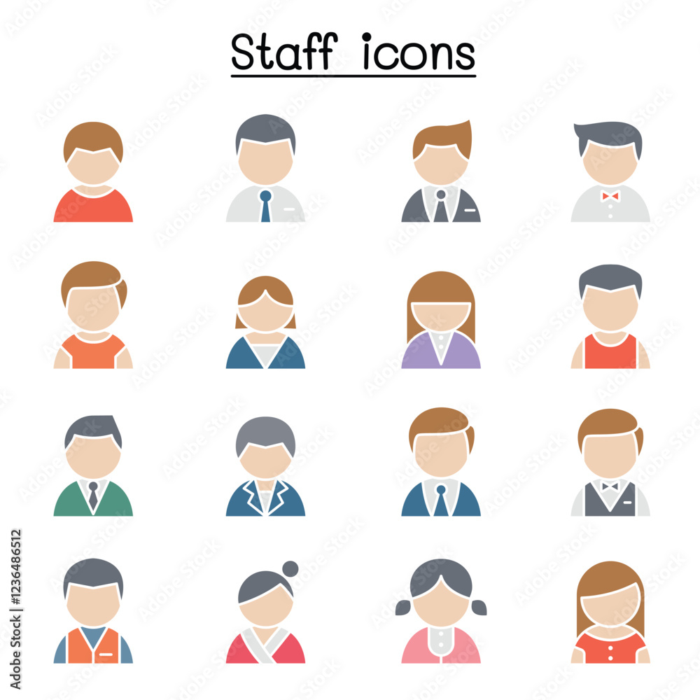 Staff icon set in thin line style Staff icon set in thin line style