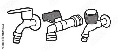 three simple black and white water tap images
