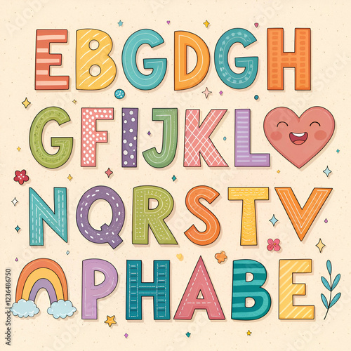 Colorful Alphabet Design with Cute Decorative Elements