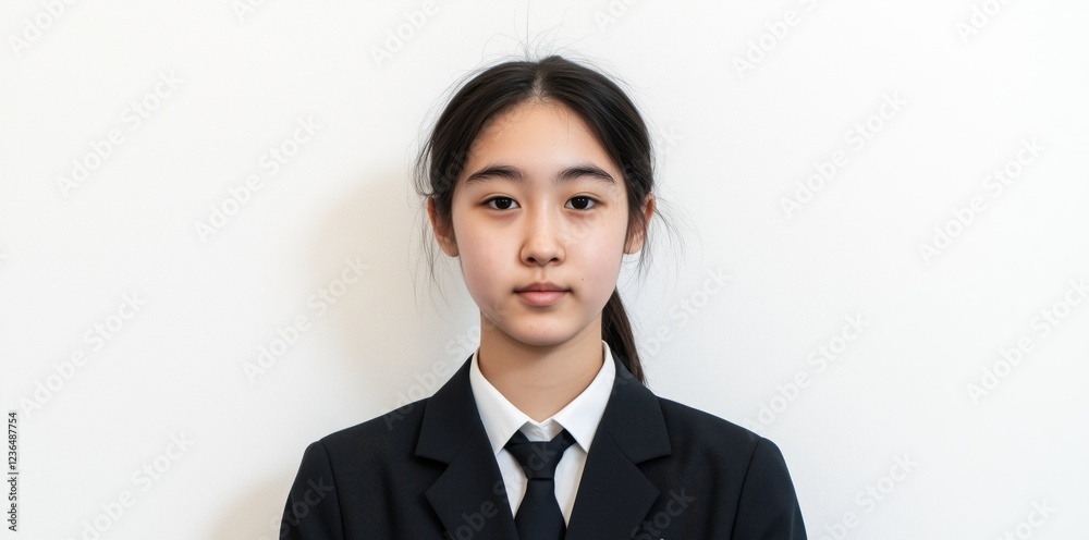 A pupil, a student of middle school. A school-aged child. ID photo of a schooler. Uniform. Japanese girl A pupil, a student of middle school. A school-aged child. ID photo of a schooler. Uniform. Japanese girl